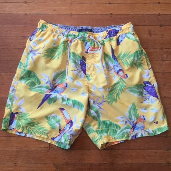 Tommy Hilfiger Swim Trunks Bird Parrot Tucan Palm - Picture 1 of 8